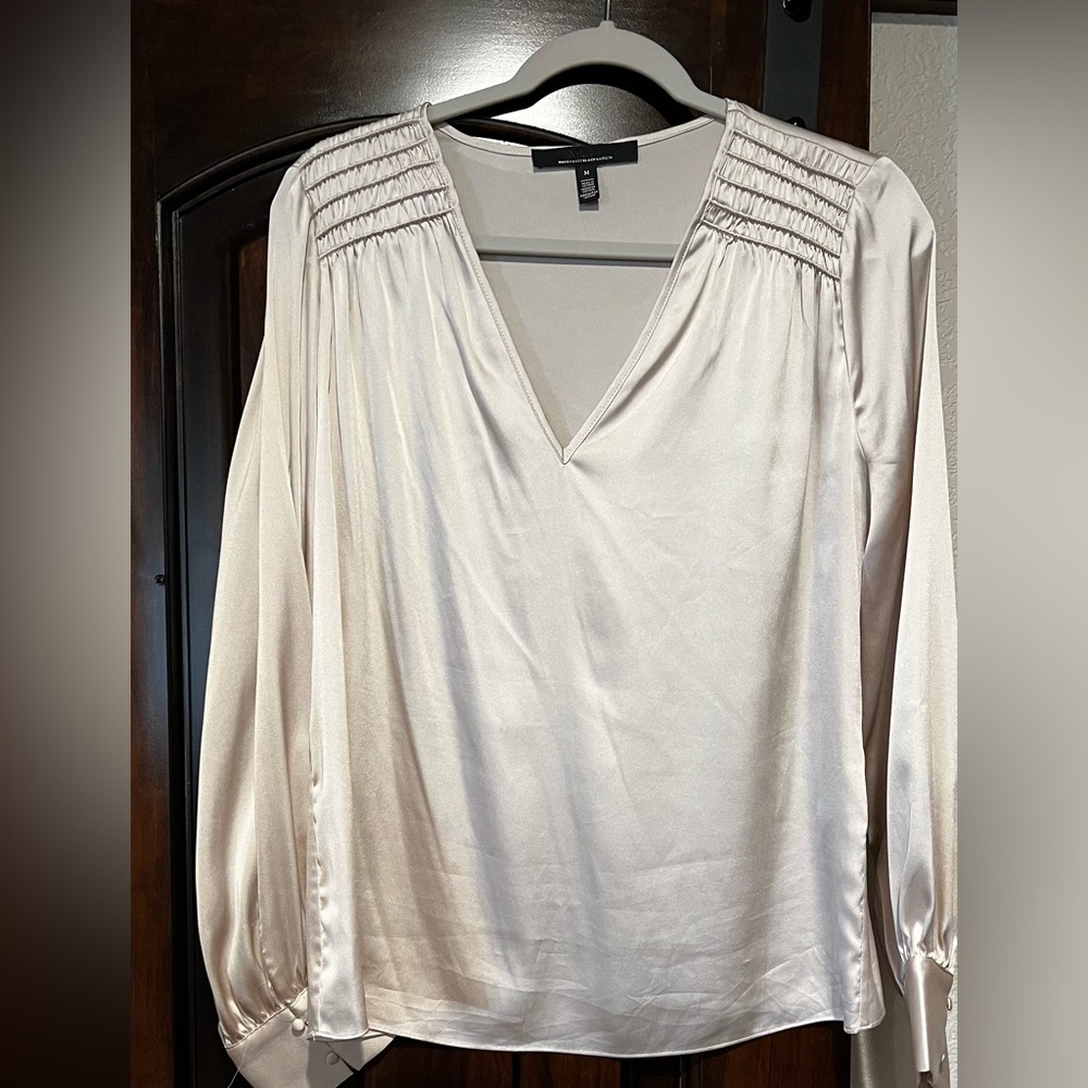 White House Black Market Satin Cream Blouse